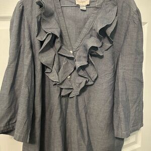 LOFT Denim-look Blouse with Ruffle Detail
